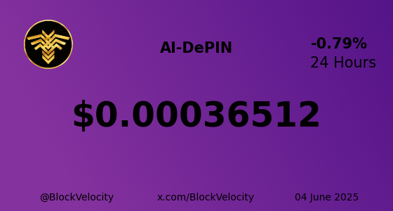 BlockVelocity's tweet photo. π * AI-DePIN (AIDP) * π
π° Current Price: $0.00036512
π Change: -0.79485%
π High: $0.00037207 | π» Low: $0.00036512
π Website: https://t.co/EzeG0nQGXh
π¦ X: @AiDePIN_Org
$AIDP #AI #DePIN #AIDP #BlockVelocity #Blockchain #Crypto #Trading #Investing https://t.co/TTtES6dHiJ