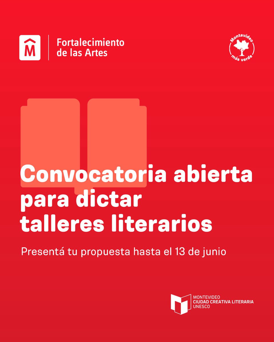 Está abierta la convocatoria para dictar talleres literarios en espacios culturales de <a href="/montevideoIM/">Intendencia de MVD</a> . Toda la info acá: montevideo.gub.uy/noticias/convo…