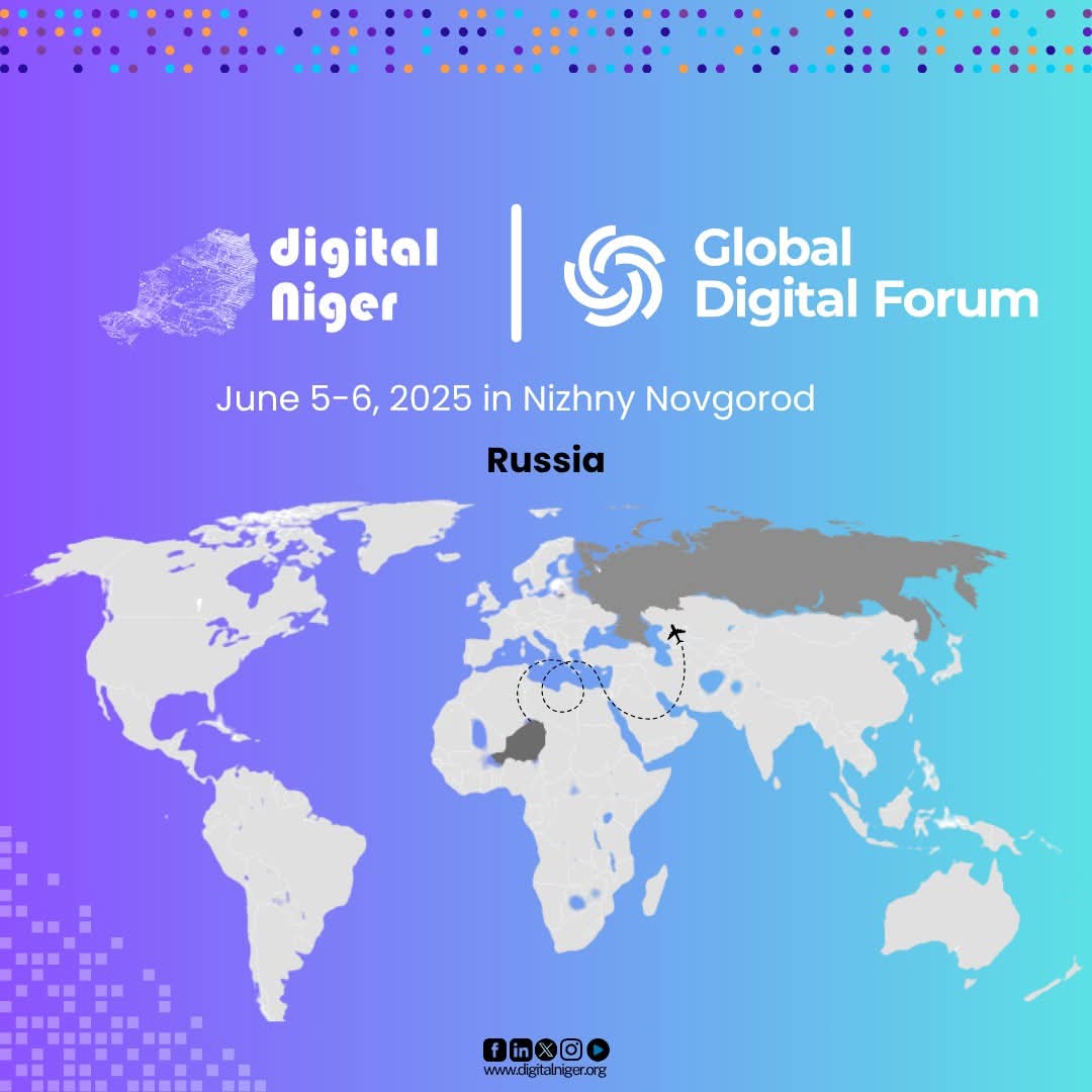 <a href="/DigitalNiger/">Digital Niger</a> représentera le Niger 🇳🇪 au <a href="/gdfconf/">Global Digital Forum 2025</a> du 05-06 Juin,Nizhny Novgorod 🇷🇺 . 

Au programme : panels, innovations IT, +100 accords &amp; des partenariats autour de l’e-gouv, data &amp; inclusion numérique.

#DigitalNiger #TechDiplomacy #ANSI #UnivesiteHSE #GlobalDigitalForum