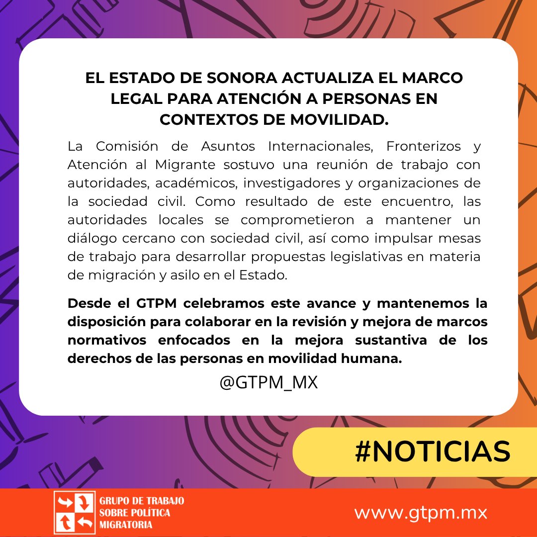 🗞️#Noticias|  #Sonora planea mejorar el  marco legal de atención a personas en movilidad humana.
🔸Autoridades, sociedad civil y expertos impulsarán propuestas legislativas sobre migración y asilo en el Estado.
📲Entérate: bit.ly/43ZbwCR