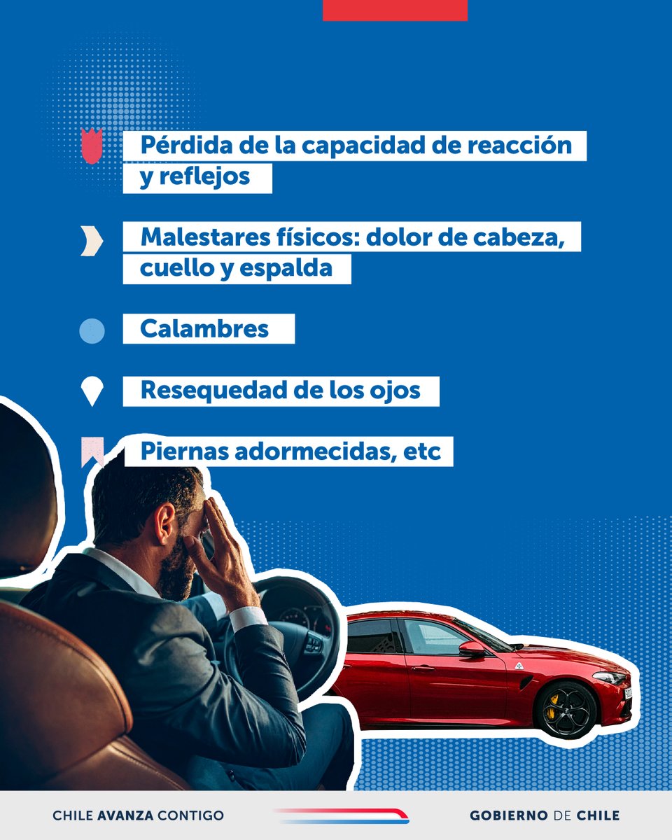 ¿Visión pesada, dolor de cabeza, brazos dormidos al volante? Podrías estar conduciendo con fatiga.

🛑 Detente, hidrátate y descansa.

Si conduces descansado, conducirás más seguro.

#MovámonosSeguros