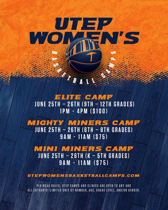 UTEP Womenโs Basketball (@utepwbb) on Twitter photo Summer camps are rapidly approaching, and they are going to be epic ๐ค
๐ฟ๐ค๐ฃโ๐ฉ ๐จ๐๐ง๐ค๐ก๐ก ๐ฅ๐๐จ๐ฉ ๐ฉ๐๐๐จ. ๐๐ฉ๐ค๐ฅ ๐๐ฃ๐ ๐จ๐๐๐ฃ ๐ช๐ฅ ๐ฃ๐ค๐ฌ!
๐ utepwomensbasketballcamps.com
๐ Camp is open any and all (limited by some restrictions) ๐ Summer camps are rapidly approaching, and they are going to be epic ๐ค
๐ฟ๐ค๐ฃโ๐ฉ ๐จ๐๐ง๐ค๐ก๐ก ๐ฅ๐๐จ๐ฉ ๐ฉ๐๐๐จ. ๐๐ฉ๐ค๐ฅ ๐๐ฃ๐ ๐จ๐๐๐ฃ ๐ช๐ฅ ๐ฃ๐ค๐ฌ!
๐ utepwomensbasketballcamps.com
๐ Camp is open any and all (limited by some restrictions) ๐