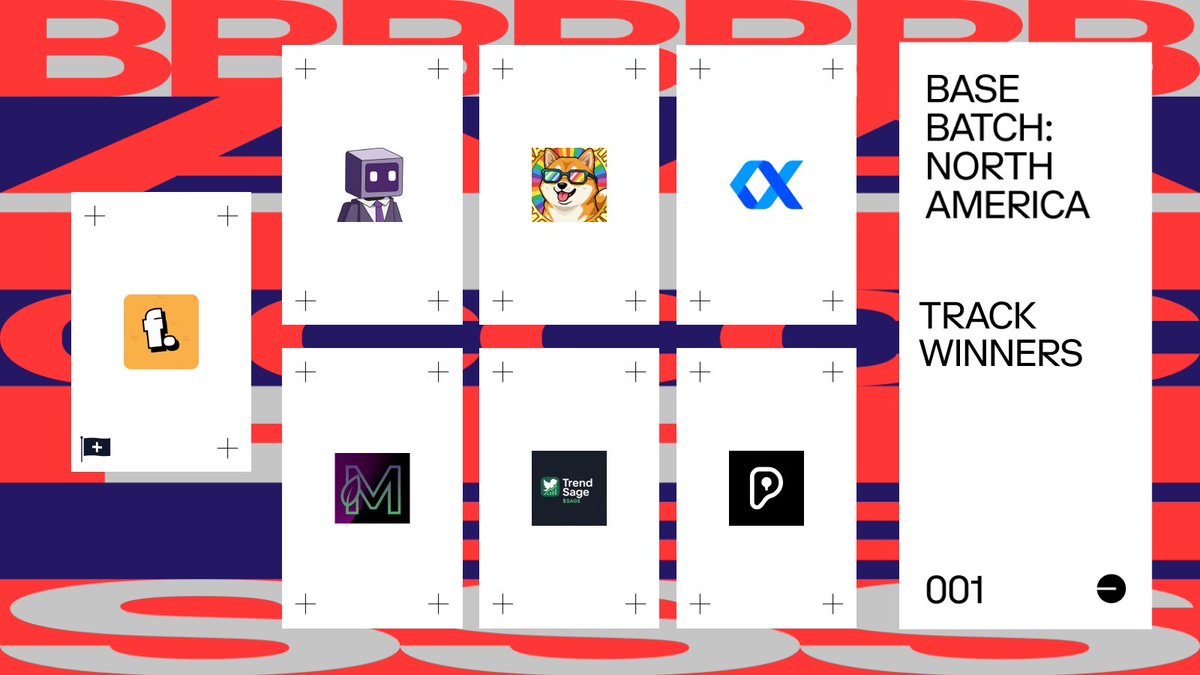 base's tweet photo. Base Batch 001 Winners — North America 🇺🇸🇨🇦

Showcase: Gig . bot 🇺🇸
Stablecoin: MameCoin 🇺🇸
Consumer: Ferfie 🇨🇦
AI: X-Alpha 🇺🇸
Defi: Mantua Protocol 🇺🇸
Vibe coding: TrendSage 🇺🇸
Mini apps: Paperview 🇺🇸 https://t.co/UhYRVeSv3n