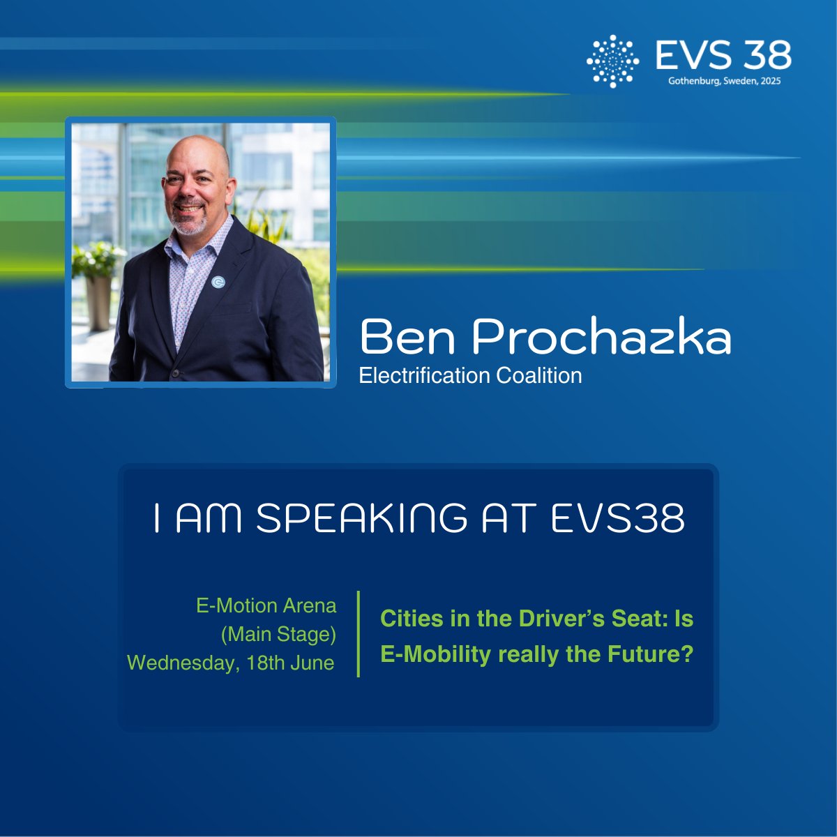 EC Executive Director @Benproc is speaking at #EVS38 in Gothenburg, Sweden, on June 18. If you're attending, don't miss this important discussion on how Cities can drive electrification globally! evs38.org