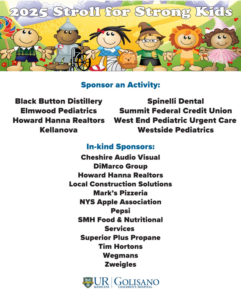 Thank you to all of our 2025 Stroll for Strong Kids sponsors! This event wouldn’t have been possible without your incredible generosity and support. 💙
