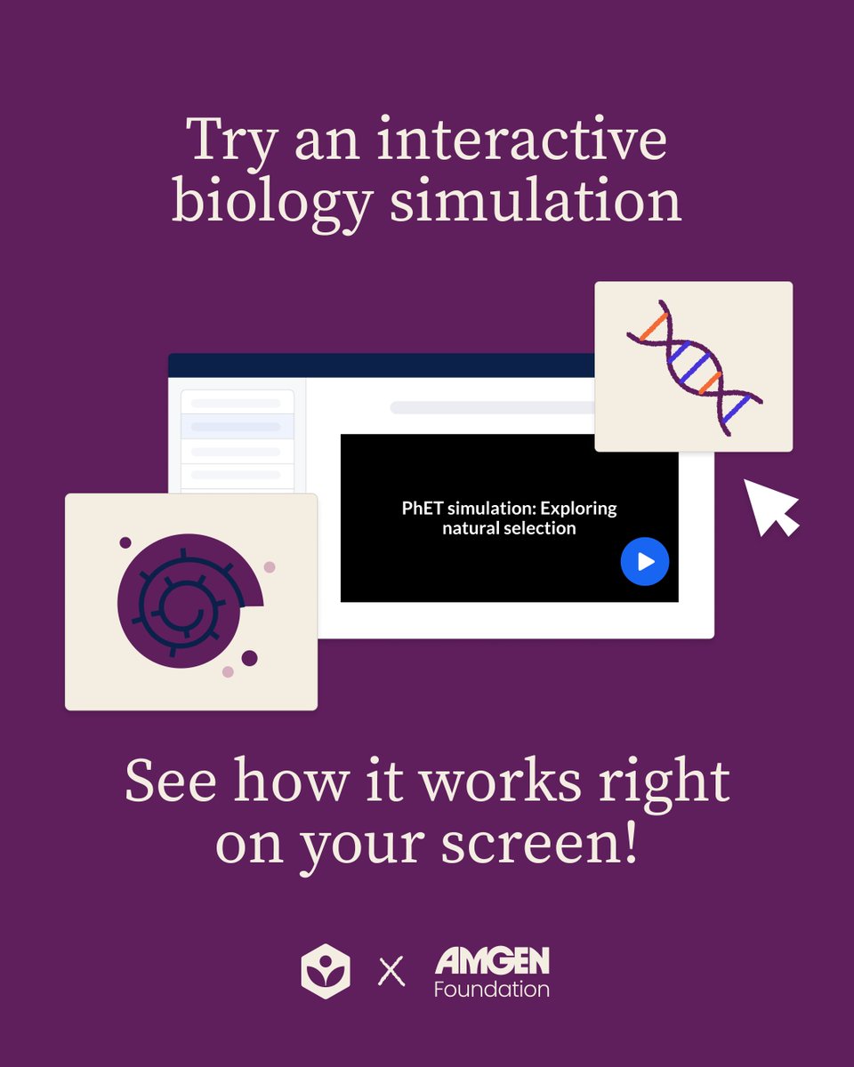 khanacademy's tweet image. Explore biology in action. 🧬🔬
Our interactive simulations let students see science unfold—from protein synthesis to how enzymes work. And it’s all free, thanks to our partnership with the Amgen Foundation.
Whether you're a teacher looking for classroom tools or a curious…