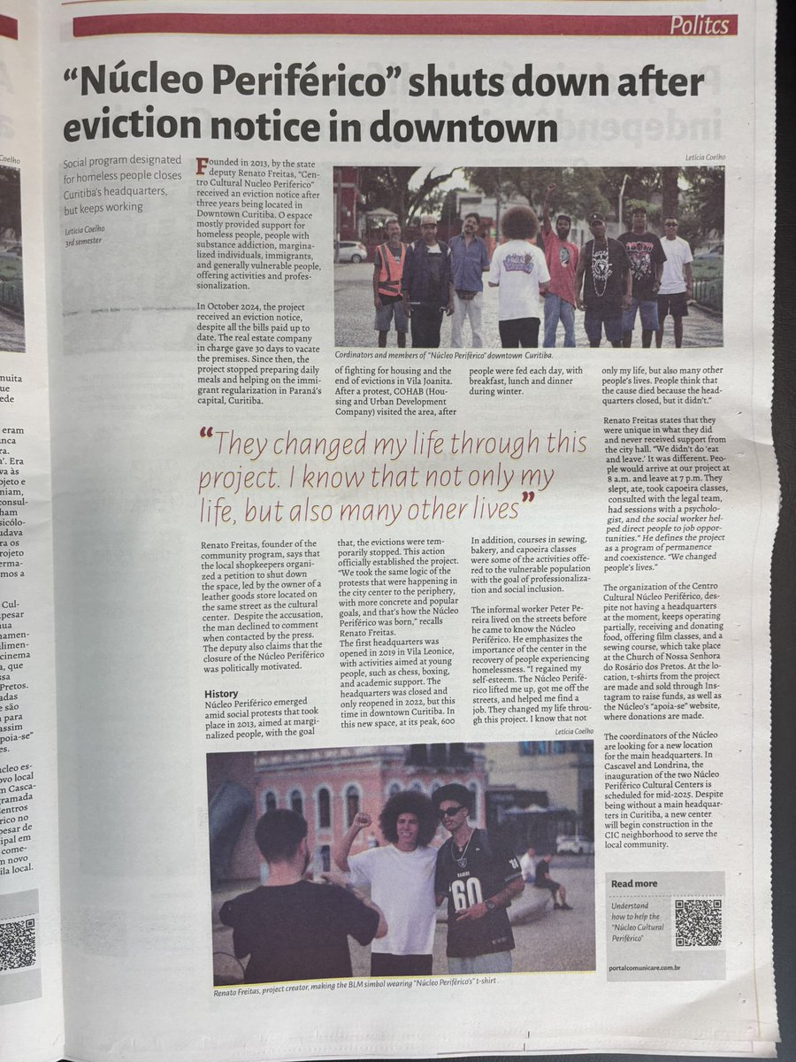 Núcleo Periférico na capa de jornal produzido por alunos do curso de Jornalismo da <a href="/pucpr/">Joca</a>. Que venha a geração de bons jornalistas!