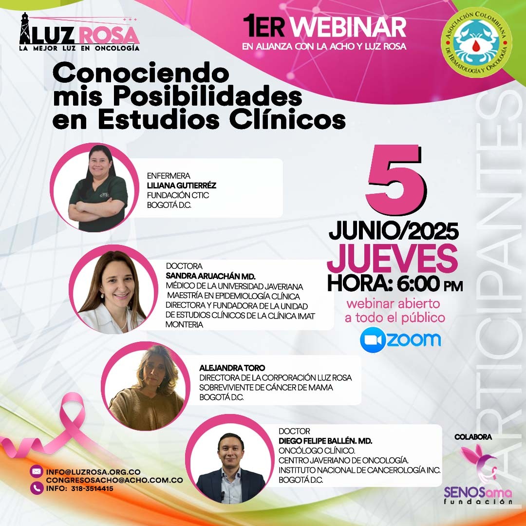 🎗️ ¡Hoy es el día!
Conéctate al primer webinar Luz Rosa para pacientes 💗
🩺 Tema: Estudios clínicos y nuevas posibilidades
🕕 6:00 p.m. | Evento virtual y abierto al público
💻 Únete aquí 👉us06web.zoom.us/j/87644563277
#Pacientes #PacientesOncológicos #FamiliaresPacientes