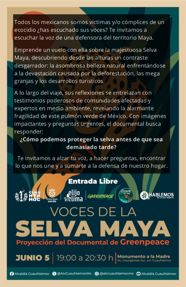 Así Las Cosas PM (@asilascosaswpm) on Twitter photo #AsíLasCosasPM
"Voces de la Selva Maya" documental producido por <a href="/greenpeacemx/">Greenpeace México</a>
Platicamos con José Urbina <a href="/tiburon_pepe/">Pepe Tiburón</a>, buzo e integrante de <a href="/SelvameMX/">SELVAME</a>, con <a href="/EnriqueEnVivo/">Enrique Hernández Alcázar</a> por <a href="/WRADIOMexico/">W Radio México</a> #AsíLasCosasPM
"Voces de la Selva Maya" documental producido por <a href="/greenpeacemx/">Greenpeace México</a>
Platicamos con José Urbina <a href="/tiburon_pepe/">Pepe Tiburón</a>, buzo e integrante de <a href="/SelvameMX/">SELVAME</a>, con <a href="/EnriqueEnVivo/">Enrique Hernández Alcázar</a> por <a href="/WRADIOMexico/">W Radio México</a>