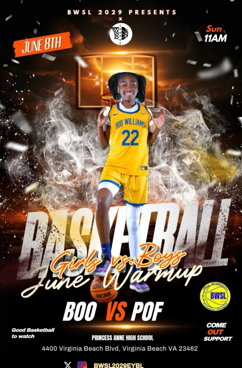 It's Summer Warmup before our next LIVE period. Why not do something different. Come see us Hoop this weekend at <a href="/_juuphe/">JUUPHE</a> League 🏀

When: Sun, Jun 8th
Where: Princess Anne High School 
Time: 11AM

Girls VS. Boys 😤
<a href="/Coach_j_77/">Jefferson Youngblood</a> <a href="/NIL_CoachIsh/">Aisha Foy</a>