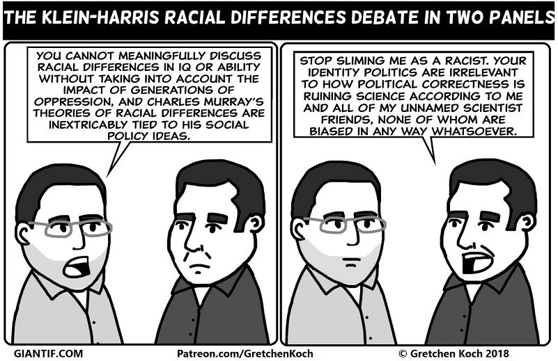 I want to thank <a href="/GurusPod/">Decoding The Gurus</a> for reminding me about this cartoon I drew back in 2018, summarizing a conversation that Sam Harris still apparently can't recall accurately. I don't think I've ever heard such a catastrophic self-pity fest over something that never actually happened.