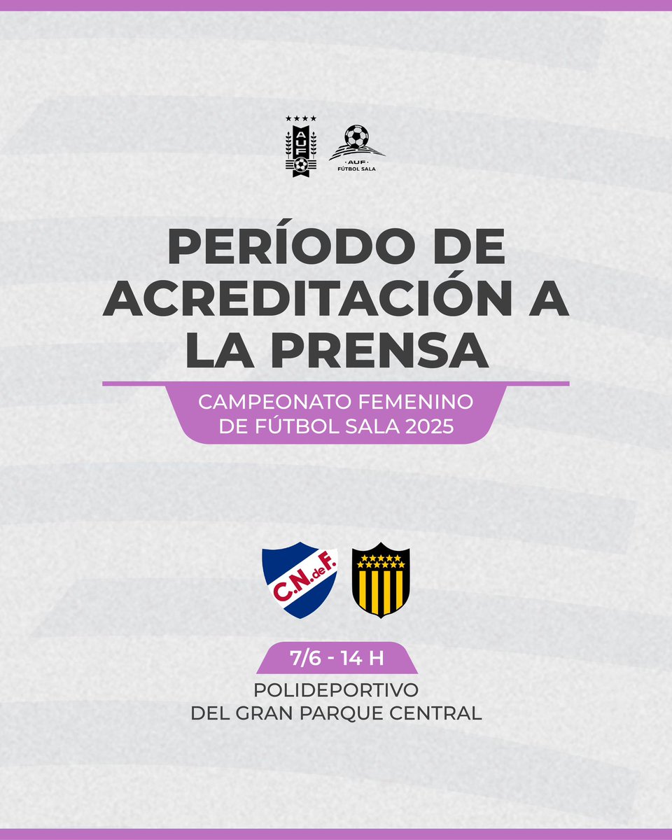 📥 𝗔𝗖𝗥𝗘𝗗𝗜𝗧𝗔𝗖𝗜𝗢𝗡𝗘𝗦  

Comienza el proceso para la prensa que desee cubrir el clásico femenino de Fútbol Sala.

🔗 auf.org.uy/proceso-de-acr…

#SalaUruguayo
