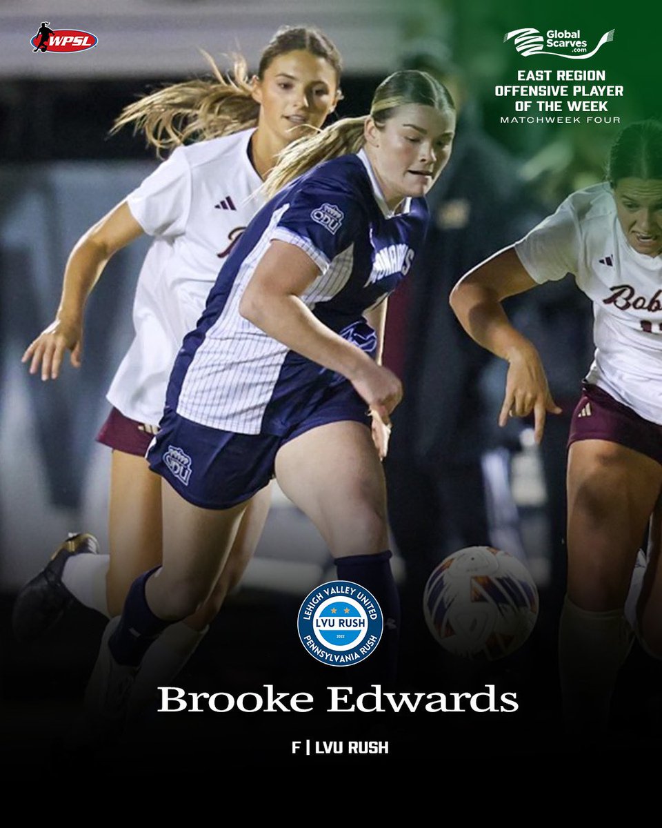 𝗢𝗳𝗳𝗲𝗻𝘀𝗶𝘃𝗲 𝗣𝗹𝗮𝘆𝗲𝗿 𝗼𝗳 𝘁𝗵𝗲 𝗪𝗲𝗲𝗸

<a href="/lvu_rush/">LVU Rush</a>’s Brooke Edwards score four goals on the week that included a first-half brace.
