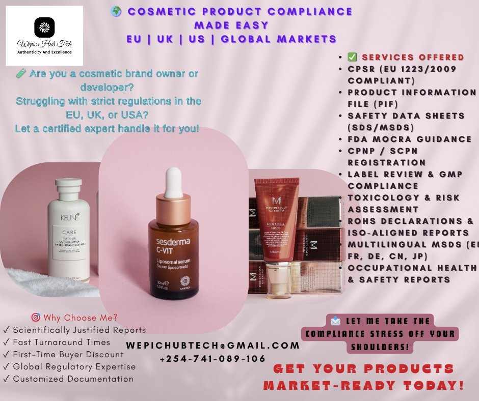 Bringing your cosmetic products to market shouldn't be stressful. With over 16 years of expertise in toxicology and global regulatory compliance, I provide scientifically backed documentation to meet EU, UK, and US standards. Let me handle the tasks so you can focus.