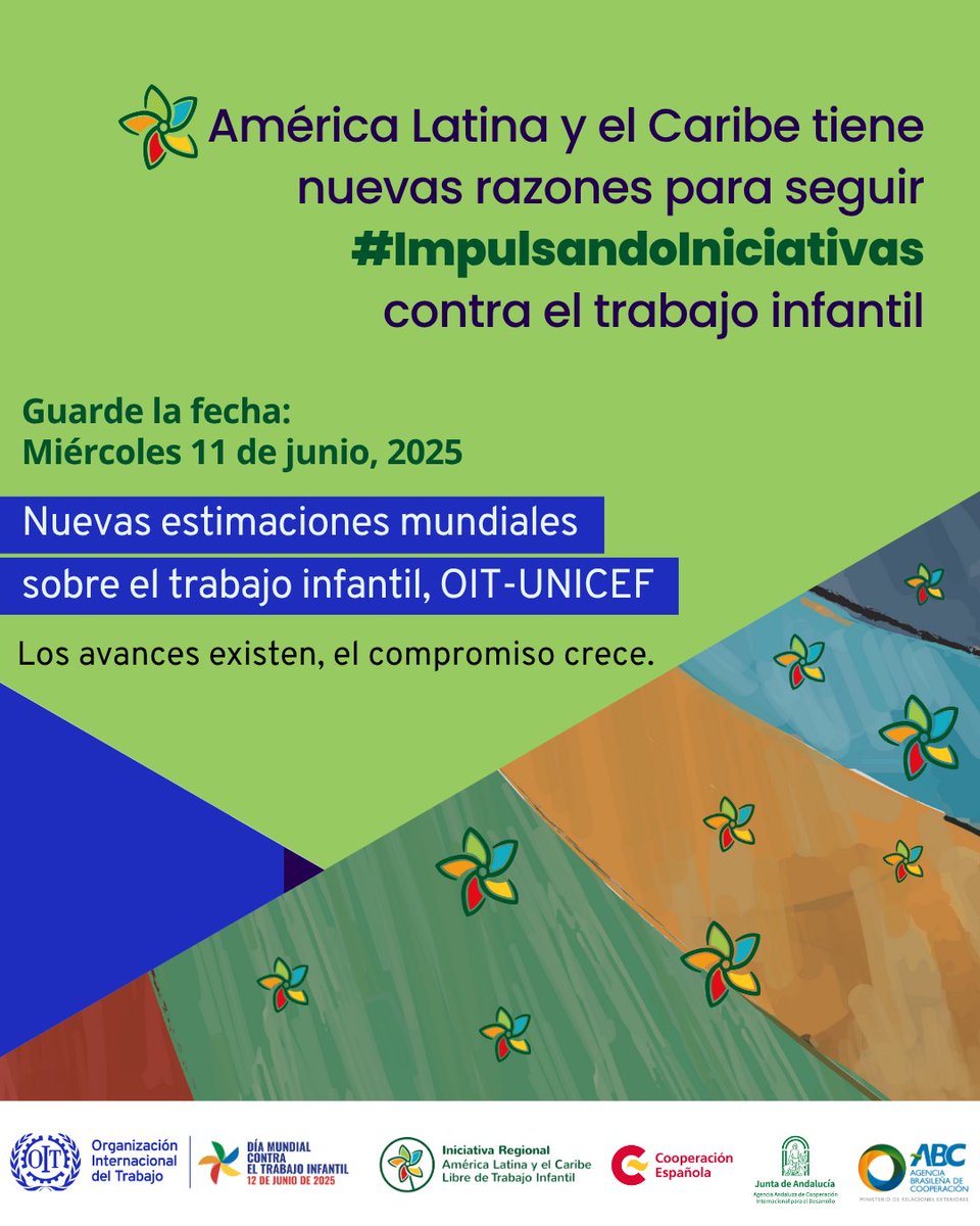 📅 Guarda la fecha: miércoles 11 de junio

Un nuevo informe mundial de OIT-UNICEF está por llegar, con cifras actualizadas sobre trabajo infantil. 
Nuevos datos. Nuevas razones para continuar #ImpulsandoIniciativas que pongan fin al trabajo infantil.

🔗 Pronto compartiremos más.