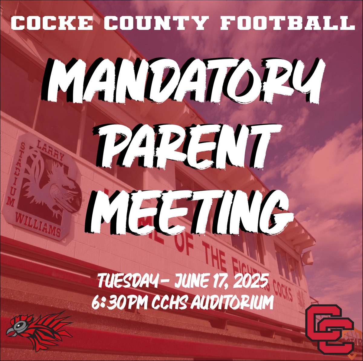 There will be a Mandatory Parent Meeting for all parents/guardians to discuss important information regarding the 2025 football season on June 17 at 6:30pm #GBR #SpursUp #6SOH