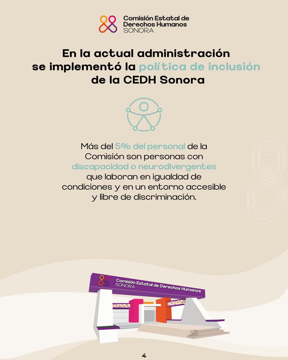 La política de inclusión de la CEDH Sonora, como medida afirmativa, establece que las personas con discapacidad y neurodivergentes deben formar parte de la plantilla laboral de la institución y que deben de proporcionarse las condiciones de accesibilidad para el desempeño óptimo