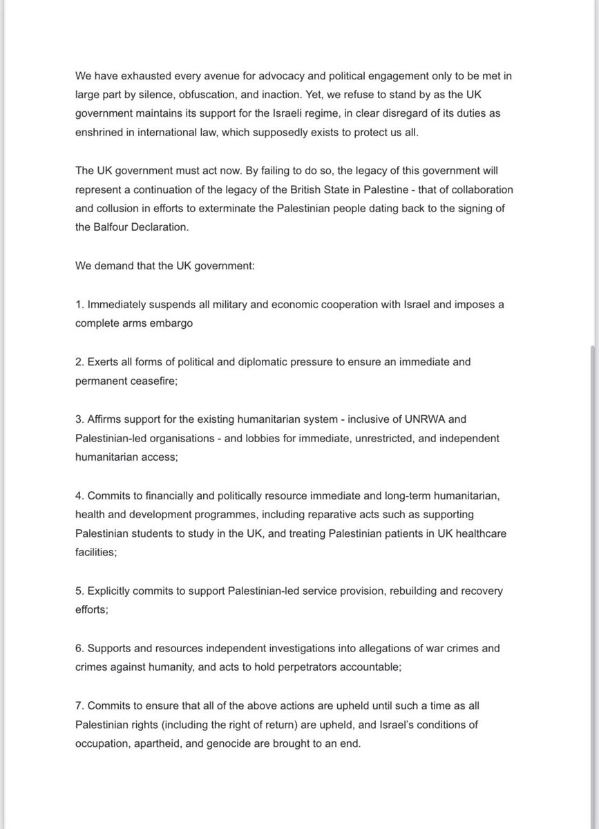 ITV News given letter signed by 2000+ healthcare workers/consultants to Keir Starmer &amp; David Lammy demanding action: “Your failure to act decisively in the face of ongoing atrocities renders the UK government legally &amp; morally complicit in every act of violence…Israel commits”
