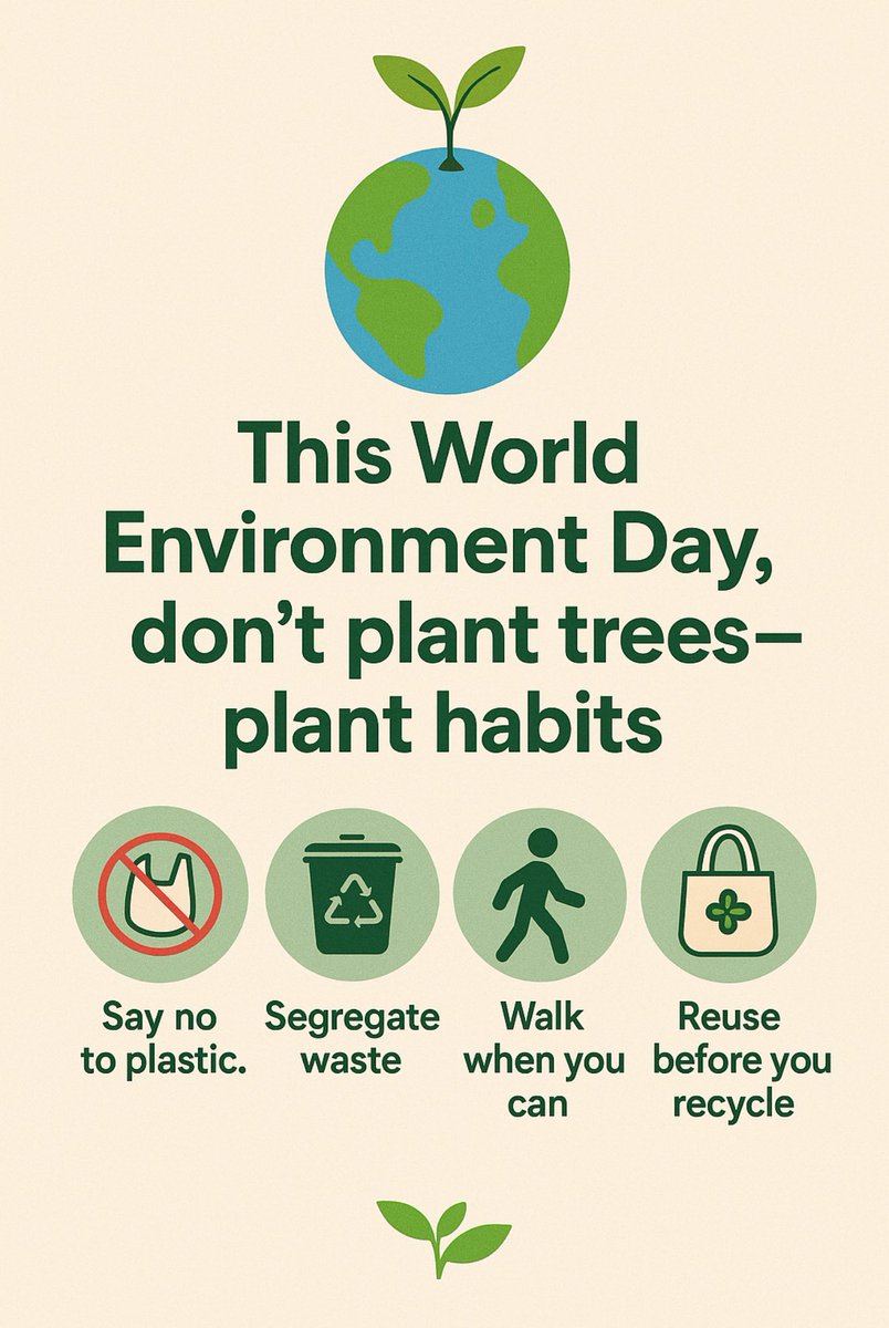 🌍 This World Environment Day, don’t just plant trees—plant habits.
🌱 Say no to plastic.
🗑️ Segregate waste.
🚶 Walk when you can.
♻️ Reuse before you recycle.

Small acts. Big impact. Start today.
#WorldEnvironmentDay #OnlyOneEarth #ActForNature #TrashTalk