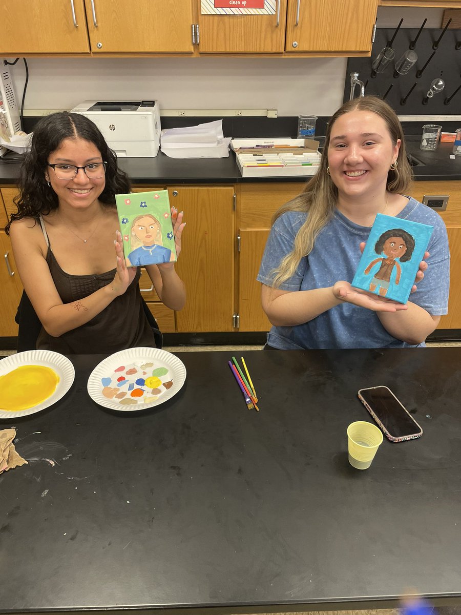 CoachLAF's tweet image. Post APES exam “Bob Ross day”… some chose to paint their lab partner and most chose the beach, but the bold channeled their inner Bob.