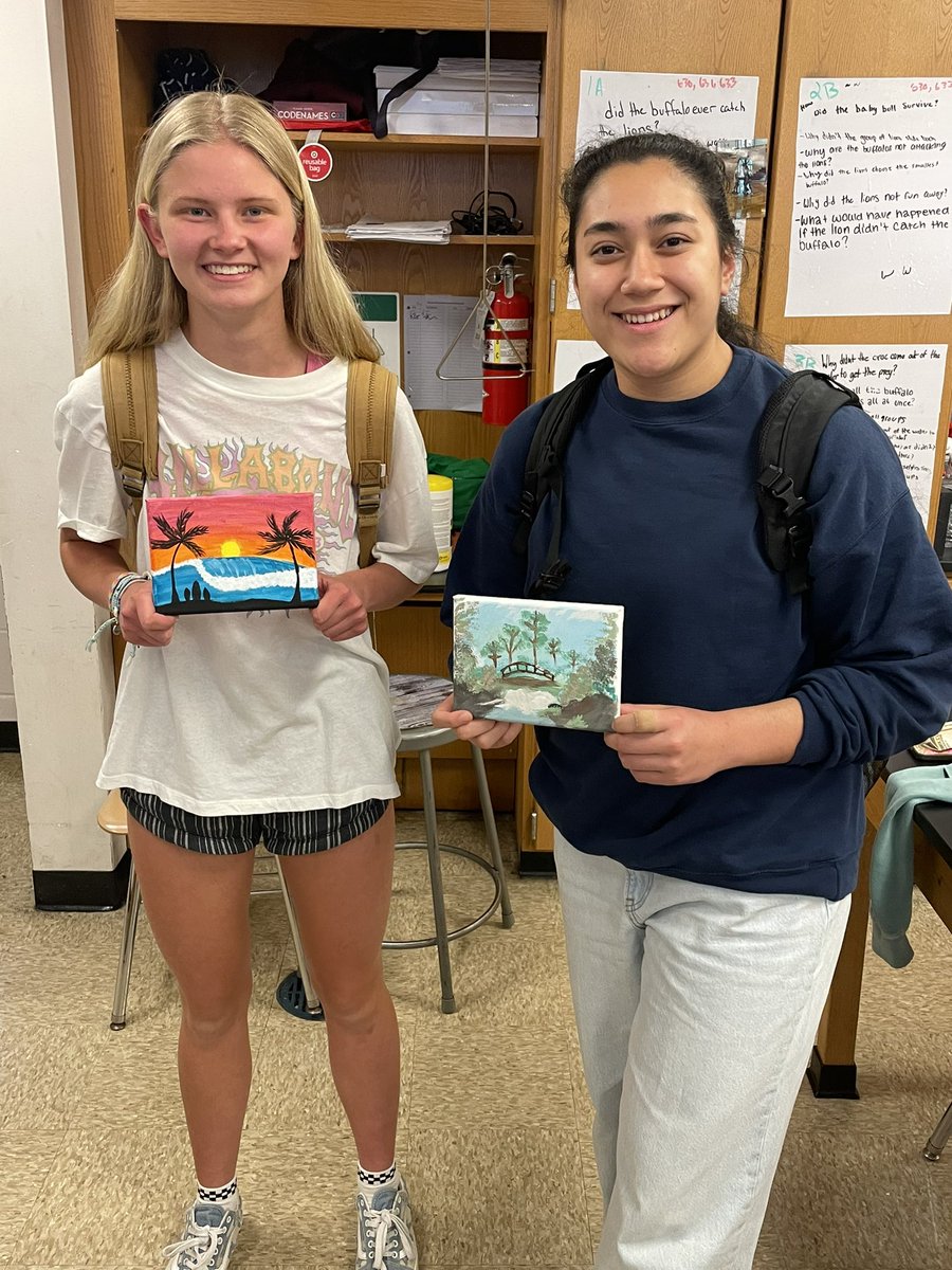 CoachLAF's tweet image. Post APES exam “Bob Ross day”… some chose to paint their lab partner and most chose the beach, but the bold channeled their inner Bob.