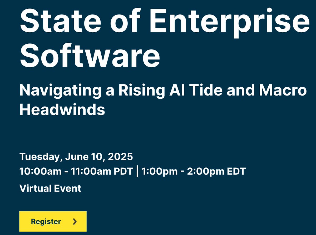 darrentkimura's tweet image. I'll be speaking at the State of Enterprise Software webinar hosted by Silicon Valley Bank
Tuesday, June 10, 2025
10:00am - 11:00am PDT | 1:00pm - 2:00pm EDT
Join us: events.svb.com/stateofenterpr…
#webinar #Software