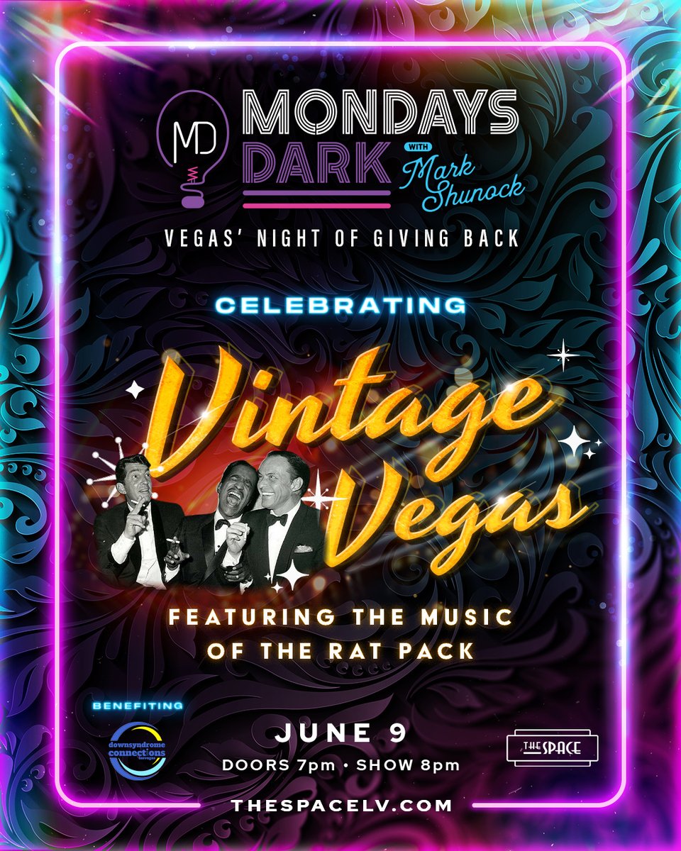 A night celebrating Frank, Dean, Sammy &amp; giving back. ✨

Tell us your favorite Rat Pack song from the Vintage #Vegas era!

Then, get tickets &amp; join us <a href="/thespacelv/">The Space</a> on June 9 to raise $10k for Down Syndrome Connections!

🎟 bit.ly/md6925x
