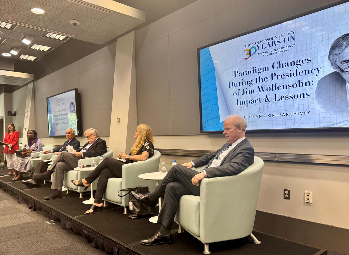 Axel_vanT's tweet photo. Jim Wolfensohn was visionary - a force of passion and courage in the fight against poverty.  

Honored to join the @WorldBank panel celebrating his legacy 30 years on. https://t.co/lzXEhfWOia