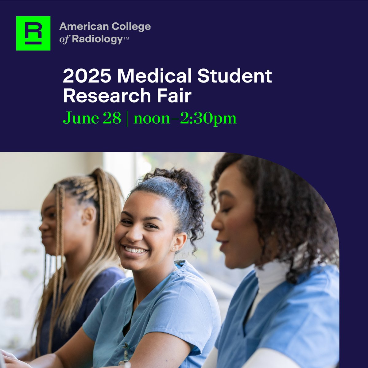 Join the #ACRMSS for our annual research fair! 📈 

Six #MedStudents will present and discuss their ongoing and published projects that inspire them to pursue a career in radiology. Plus, hear from leaders in the field and engage in a Q&amp;A. bit.ly/3FgK4ak