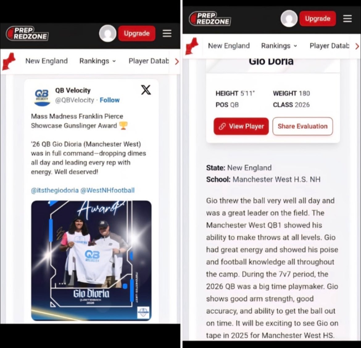 Gio Doria (@itsthegiodoria) on Twitter photo Blessed... super excited for my summer camps!!
<a href="/WestNHfootball/">Manchester West Blue Knights Football</a>
<a href="/PRZNewEngland/">Prep Redzone New England</a> <a href="/QBVelocity/">QB Velocity</a> <a href="/CoachMartinESA/">Coach Martin</a> <a href="/CoachPinaQBV/">Coach Mike Pina Jr.</a> Blessed... super excited for my summer camps!!
<a href="/WestNHfootball/">Manchester West Blue Knights Football</a>
<a href="/PRZNewEngland/">Prep Redzone New England</a> <a href="/QBVelocity/">QB Velocity</a> <a href="/CoachMartinESA/">Coach Martin</a> <a href="/CoachPinaQBV/">Coach Mike Pina Jr.</a>