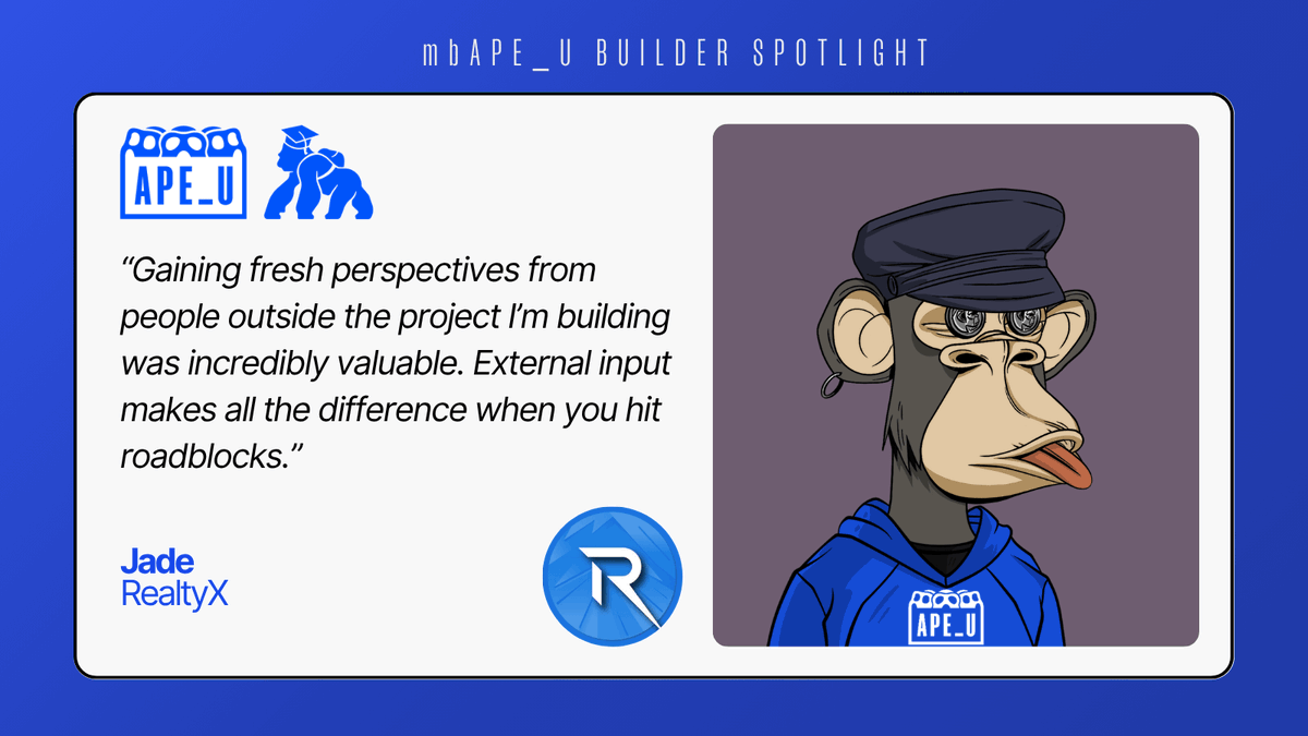 ApeCoin Updates (@apecoinupdates) on Twitter photo #MadeByApes Builder Spotlight
Meet Jade of <a href="/RealtyX_DAO/">RealtyX DAO 🏙 RWA</a> from #mbAPE_U Cohort 2.
RealtyX is building a RWAfi platform that bridges property rights with the power of blockchain and DeFi.
Follow along as they reshape access to real estate through Web3. 🏡 #MadeByApes Builder Spotlight
Meet Jade of <a href="/RealtyX_DAO/">RealtyX DAO 🏙 RWA</a> from #mbAPE_U Cohort 2.
RealtyX is building a RWAfi platform that bridges property rights with the power of blockchain and DeFi.
Follow along as they reshape access to real estate through Web3. 🏡