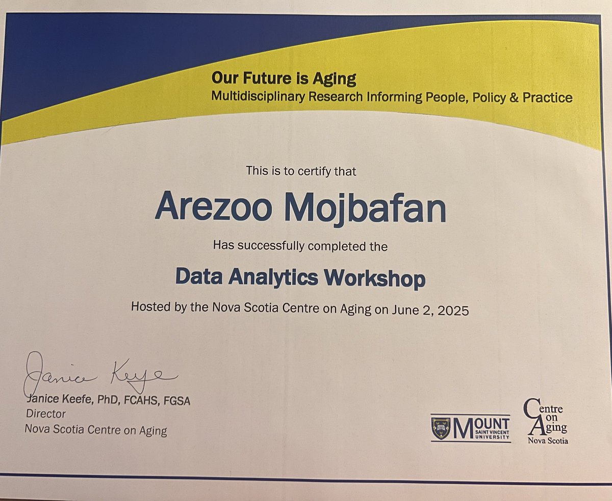 Arezoo Mojbafan (@mojbafanarezoo) on Twitter photo Had a great time at the Our Future is Aging Conference at MSVU (June 3ā4)! I presented my PhD poster and took part in the inspiring workshop. Grateful for the chance to connect, learn, and share ideas on aging and equity. #Our Future is Aging conference #PhDLife #MSVU
<a href="/MSVU_NSCA/">NS Centre on Aging</a> Had a great time at the Our Future is Aging Conference at MSVU (June 3ā4)! I presented my PhD poster and took part in the inspiring workshop. Grateful for the chance to connect, learn, and share ideas on aging and equity. #Our Future is Aging conference #PhDLife #MSVU
<a href="/MSVU_NSCA/">NS Centre on Aging</a>