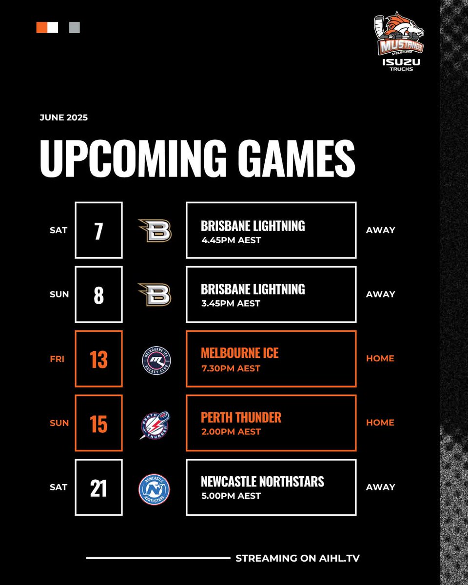 Mustangs_Hockey's tweet photo. June is jam packed with hockey!⁠
⁠
We’re away this weekend in Brisbane, but the real action starts when we’re back at home for two massive matchups:⁠
⁠
🎃 Friday the 13th – Spooky Derby⁠
🏳️‍🌈 Sunday the 15th – Pride Round⁠
⁠ https://t.co/VA847JtScX