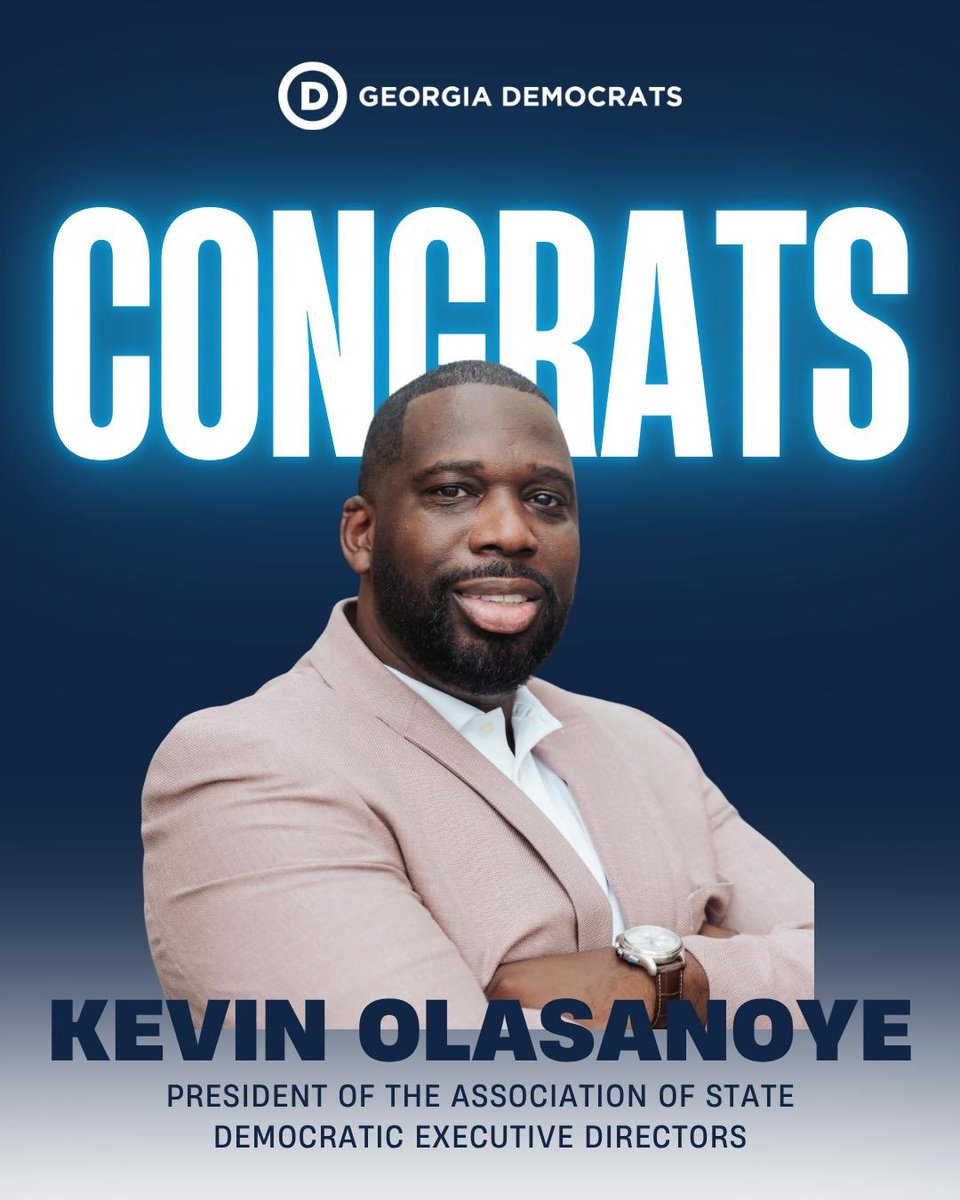 Georgia Democrats (@georgiademocrat) on Twitter photo Congratulations are in order for our Executive Director, <a href="/TKOlasanoye/">Tolulope Kevin Olasanoye, Esq.</a>, who was elected President of the Association of State Democratic Executive Directors!
Way to represent! Keep making #GADems proud, Kevin 💙✨🎉🍑 Congratulations are in order for our Executive Director, <a href="/TKOlasanoye/">Tolulope Kevin Olasanoye, Esq.</a>, who was elected President of the Association of State Democratic Executive Directors!
Way to represent! Keep making #GADems proud, Kevin 💙✨🎉🍑