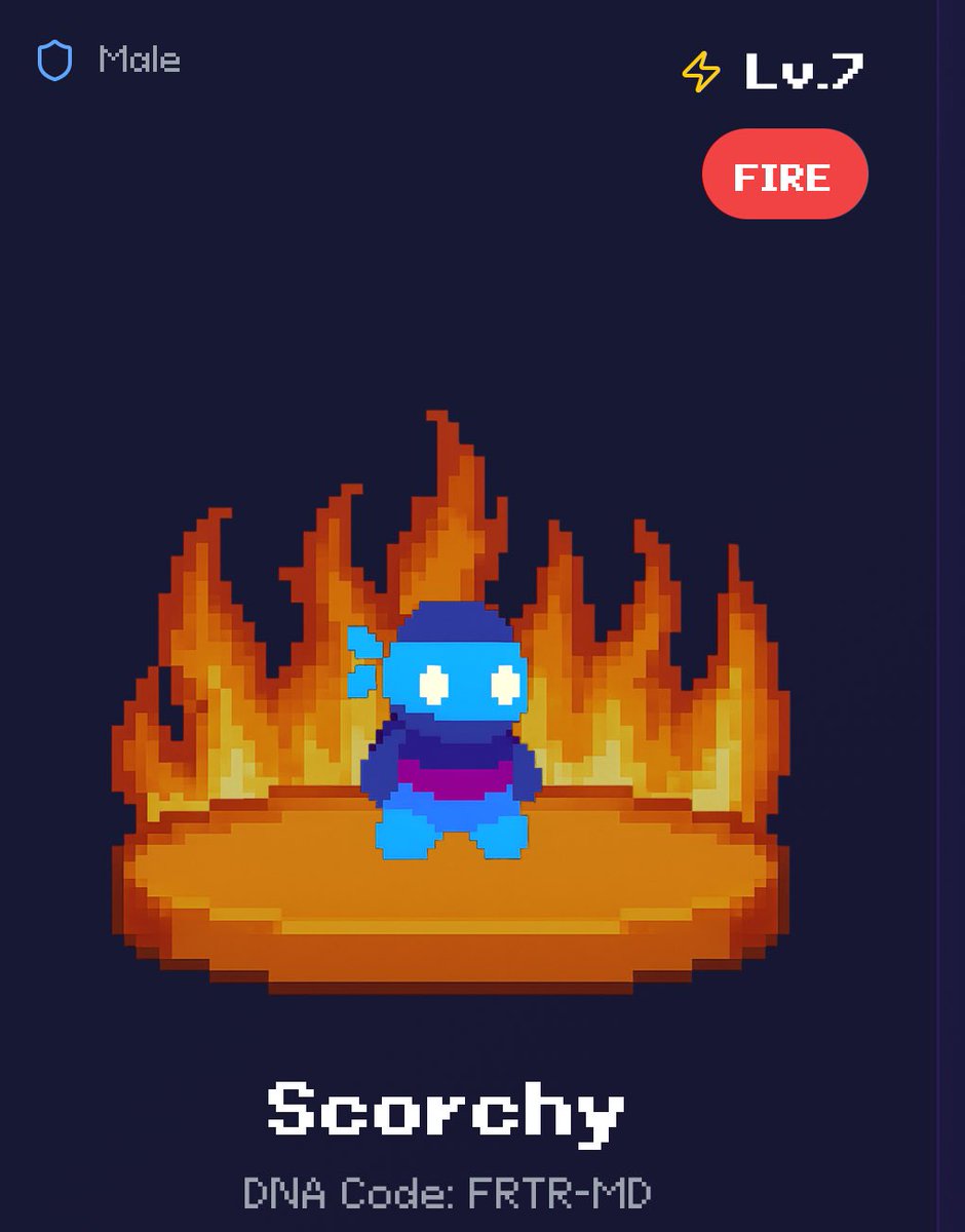 TexsTumbleweed's tweet photo. 🔥 Meet Scorchy — my blue fire-type menace who burns hotter than your asshole after Taco Bell at 3am 🔥
#EvoBit #EVOLVE $Evolve $Solana https://t.co/3fWkx1VarC