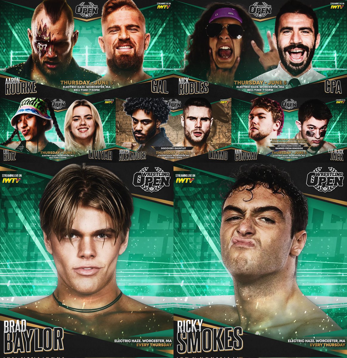 Beyond Wrestling (@beyondwrestling) on Twitter photo TOMORROW NIGHT: <a href="/WrestlingOpen/">Wrestling Open</a> at <a href="/ehaze_worcester/">Electric Haze</a>!
Info: beyondwrestlingonline.com/wrestlingopen
- <a href="/PerfectAaron1/">Aaron Rourke🏳️🌈</a>/<a href="/justgal_/">GAL</a>
- <a href="/cpawrestles/">cpa</a>/<a href="/nejrobles/">Nick Robles</a>
- <a href="/liviyahpw/">LIVIYAH</a>/<a href="/LaPescaditaRuiz/">Lili “La Pescadita” Ruiz 🇲🇽</a>
- <a href="/JosephAgame/">A-Game</a>/<a href="/Liamo_Yup/">Liamooo</a>
- <a href="/ConwayProWres/">Rain Conway</a>/<a href="/eyeblackjackp/">Jack Pasquale</a>
- <a href="/bradbay1or/">Brad Baylor</a>
- <a href="/smokeshow_ricky/">Ricky Smokes</a>
📺 <a href="/indiewrestling/">IWTV</a> 📺 TOMORROW NIGHT: <a href="/WrestlingOpen/">Wrestling Open</a> at <a href="/ehaze_worcester/">Electric Haze</a>!
Info: beyondwrestlingonline.com/wrestlingopen
- <a href="/PerfectAaron1/">Aaron Rourke🏳️🌈</a>/<a href="/justgal_/">GAL</a>
- <a href="/cpawrestles/">cpa</a>/<a href="/nejrobles/">Nick Robles</a>
- <a href="/liviyahpw/">LIVIYAH</a>/<a href="/LaPescaditaRuiz/">Lili “La Pescadita” Ruiz 🇲🇽</a>
- <a href="/JosephAgame/">A-Game</a>/<a href="/Liamo_Yup/">Liamooo</a>
- <a href="/ConwayProWres/">Rain Conway</a>/<a href="/eyeblackjackp/">Jack Pasquale</a>
- <a href="/bradbay1or/">Brad Baylor</a>
- <a href="/smokeshow_ricky/">Ricky Smokes</a>
📺 <a href="/indiewrestling/">IWTV</a> 📺
