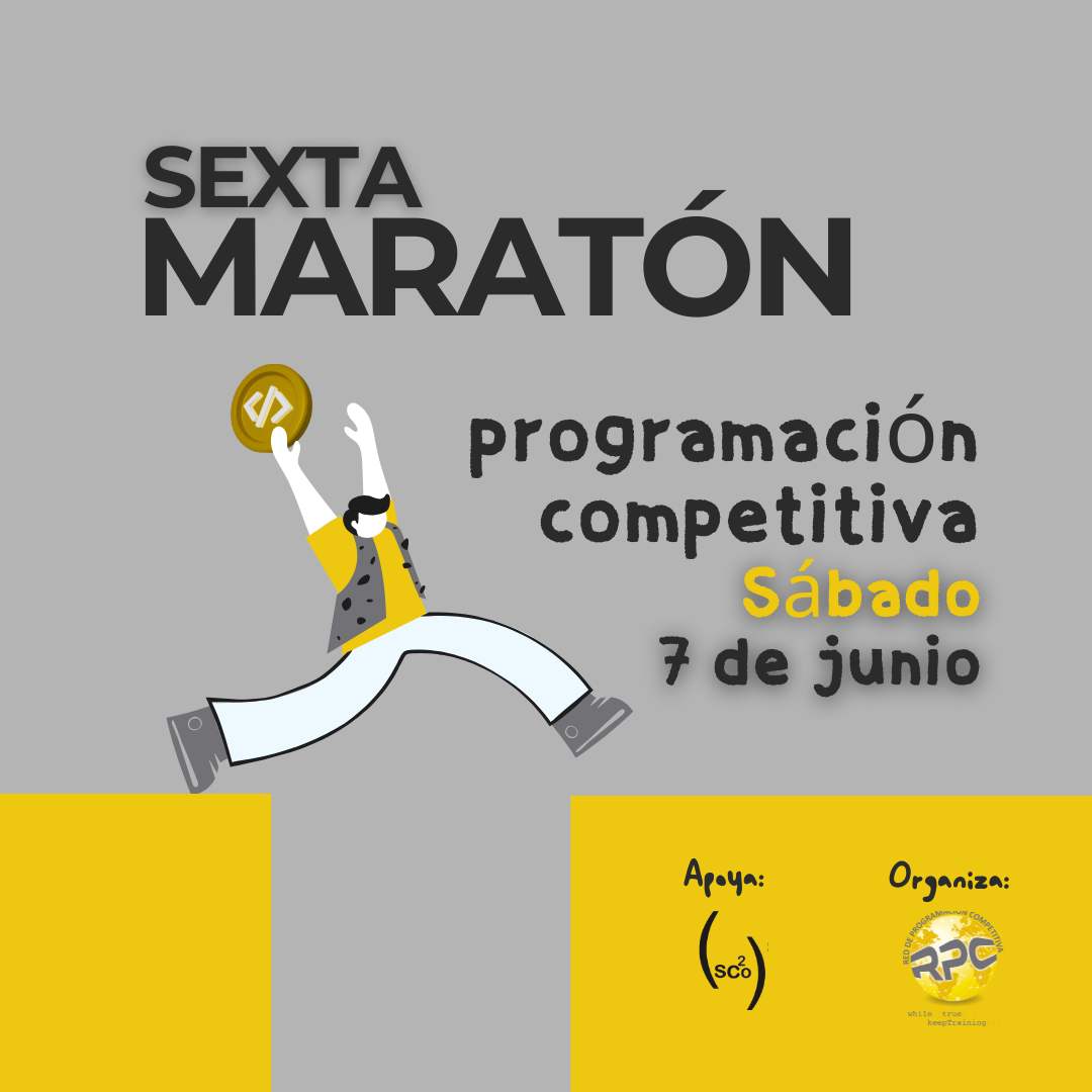 🎉 ¡Prepárate para la 6ta maratón de programación competitiva del 2025! 
🗓 Fecha: Sábado 7 de junio
🕐 Hora: 13:00 (UTC-5)
⏱ Duración: 5 horas
Presencial y Virtual
🔗 Inscripciones abiertas: …gistro.redprogramacioncompetitiva.com
Sedes presenciales: Cúcuta 
Florencia y Pereira