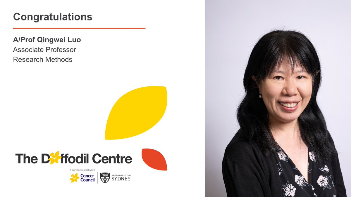 The Daffodil Centre (@daffodilcentre) on Twitter photo CONGRATULATIONS🎉| Join us in congratulating A/Prof <a href="/QingweiL/">Dr Qingwei Luo</a> on her recent promotion to Associate Professor! This news is a testament of Qingwei’s contributions to research, education, and leadership.
🔗 daffodilcentre.org/people/qingwei…
📍<a href="/CCNewSouthWales/">Cancer Council NSW</a> | <a href="/syd_health/">Sydney Health</a> CONGRATULATIONS🎉| Join us in congratulating A/Prof <a href="/QingweiL/">Dr Qingwei Luo</a> on her recent promotion to Associate Professor! This news is a testament of Qingwei’s contributions to research, education, and leadership.
🔗 daffodilcentre.org/people/qingwei…
📍<a href="/CCNewSouthWales/">Cancer Council NSW</a> | <a href="/syd_health/">Sydney Health</a>