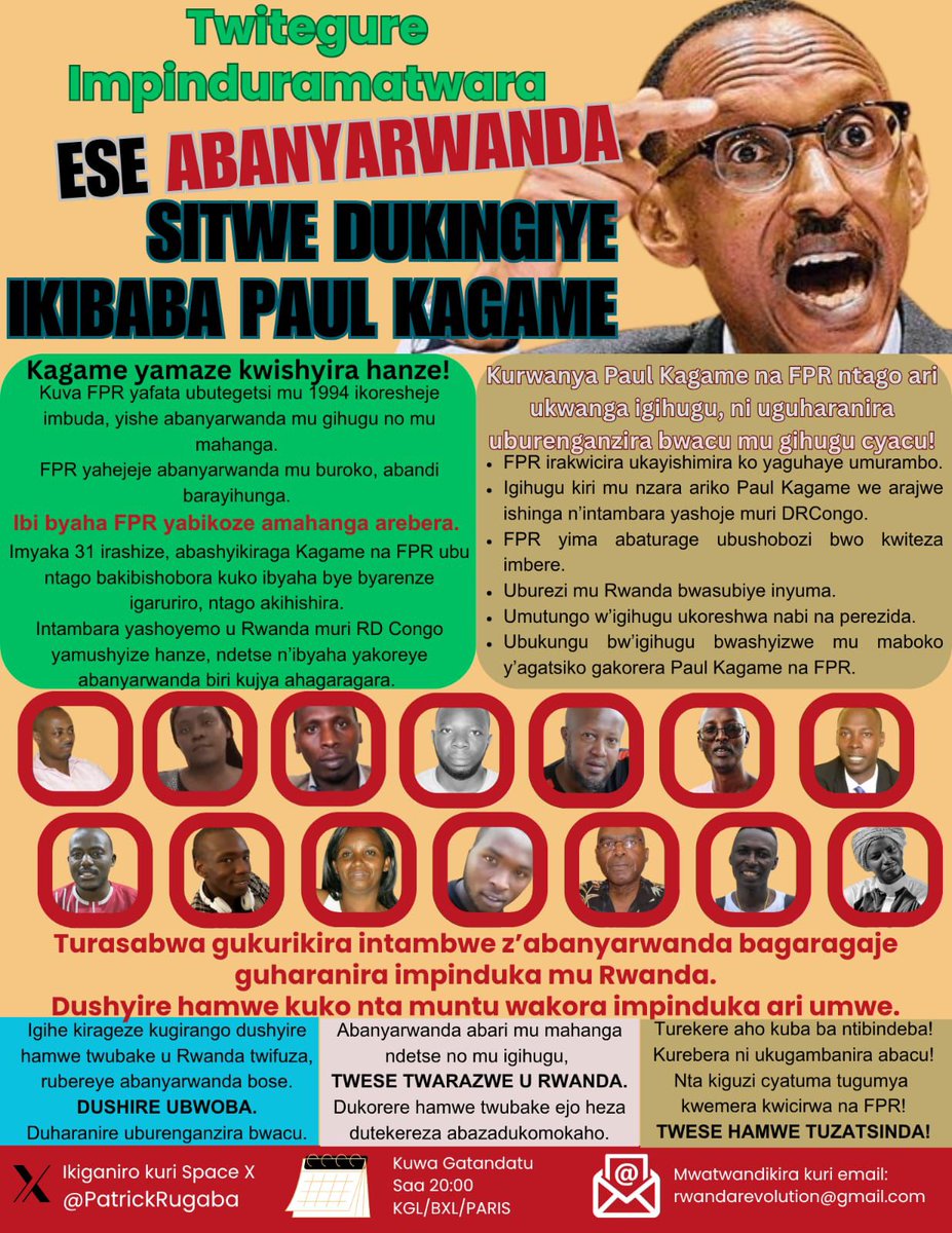 ngoger33's tweet image. Igihe cy'abaturage kirageze! 
Kurebera ni ukugambanira igihugu!
Amateka ntiyibagirwa!
#Turabirambiwe
#KagameMustGo
#NtagoTuriKumwe
#WeAreNotTogether
#TimeForChange
#SpeakUpRwanda #RwandaHistory
#UnityIsStrength