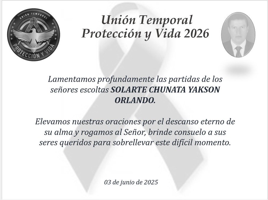 Nuestras oraciones por su eterno descanso y solidaridad con sus seres amados, Yakson Orlando Solarte Chunata QEPD.