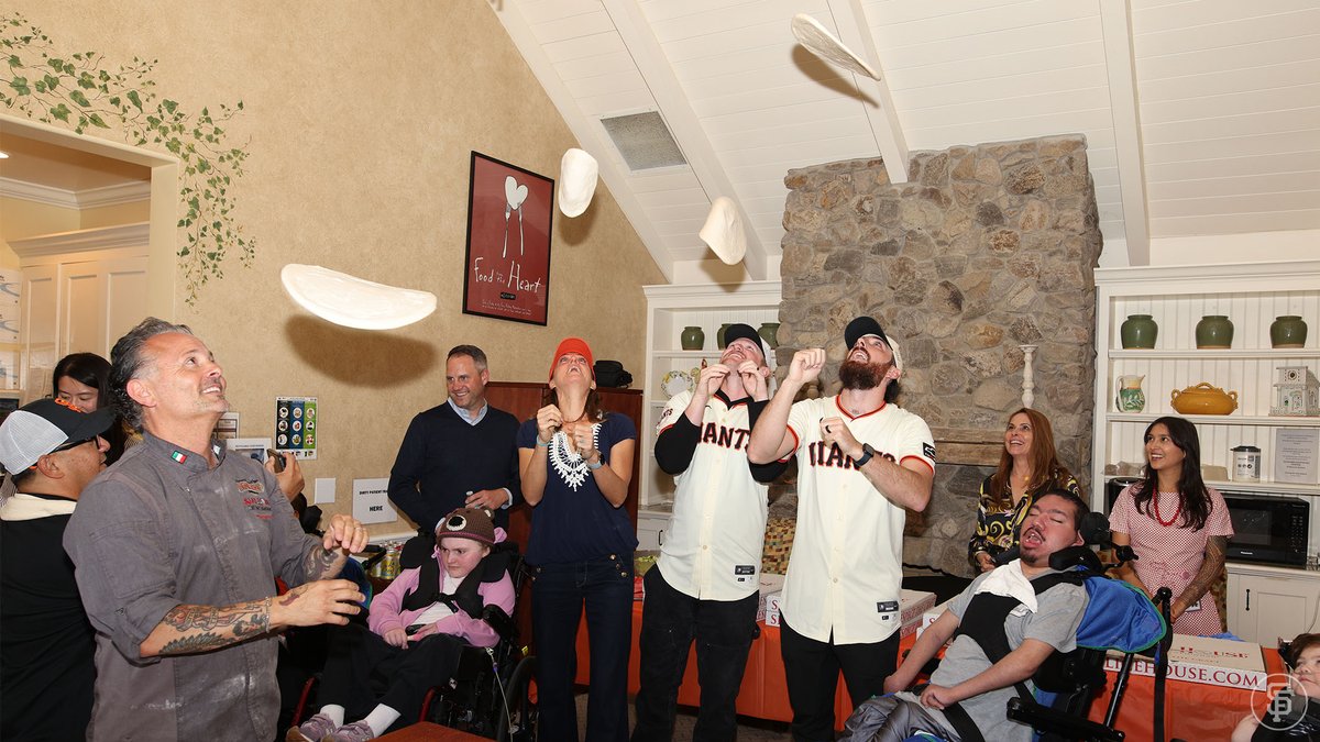 SFGiants's tweet photo. Earlier today, #SFGiants Logan Webb &amp; Ryan Walker visited George Mark Children’s House with Tony Gemignani to celebrate the 9th annual Seasonal Pizzas Fundraiser.

Webb’s Double Sausage &amp; Walker’s White Pie are available at Slice House locations now. Proceeds benefit @gmch. https://t.co/5rBB1mS4sy