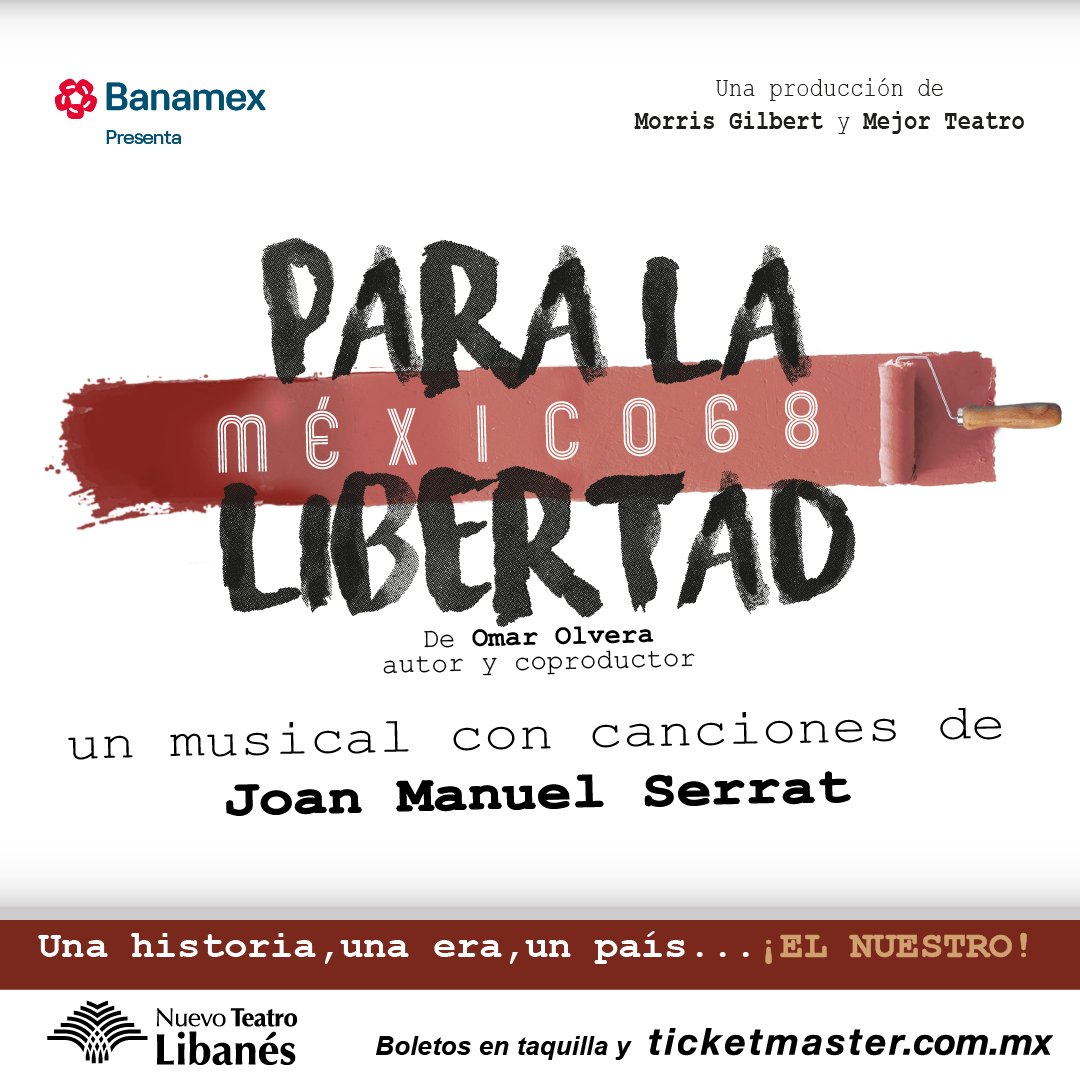 ¿Te gustaría asistir a la obra "Para la libertad, México 68"?

Tengo #cortesías dobles para la función del viernes 6 de junio en el teatro Libanes a las 19:00 horas.

Menciona 3 canciones de Joan Manuel Serrat y debes estar suscrito a youtube.com/loyolus

DM a ganadores.