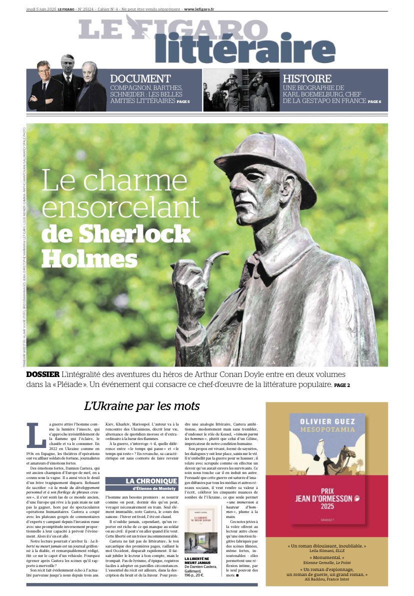 La Une du Figaro littéraire de ce jeudi.