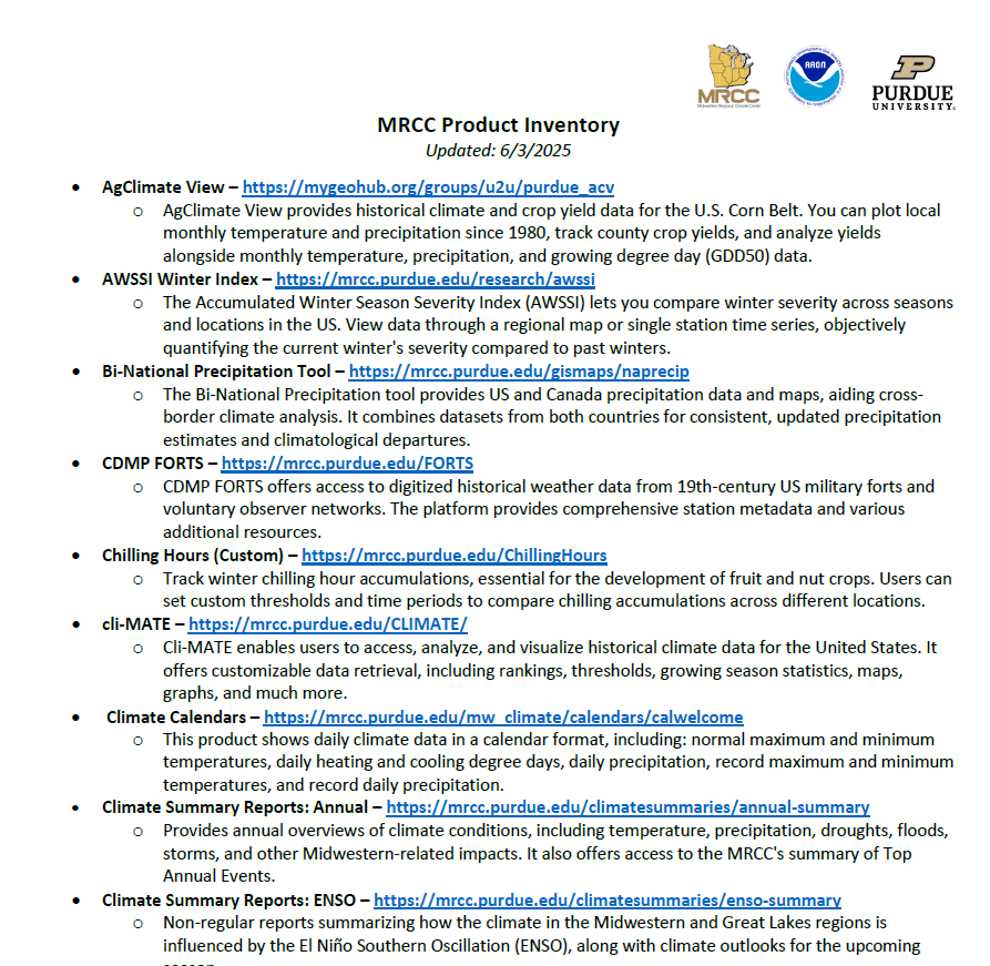 Ever wanted all of the MRCC's tools in one place?

Well, you're in luck! We now have our Product Inventory complete with all of our tools linked right on our homepage! 

mrcc.purdue.edu
