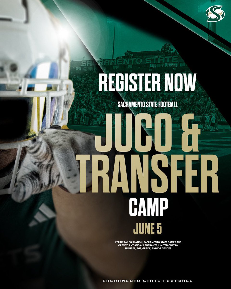 There’s still time to sign up for our JUCO and transfer camp… Don’t miss out on this opportunity! Link is below. #GoGoSacramento🐝

…entostatefootballcamps.totalcamps.com/shop/EVENT
