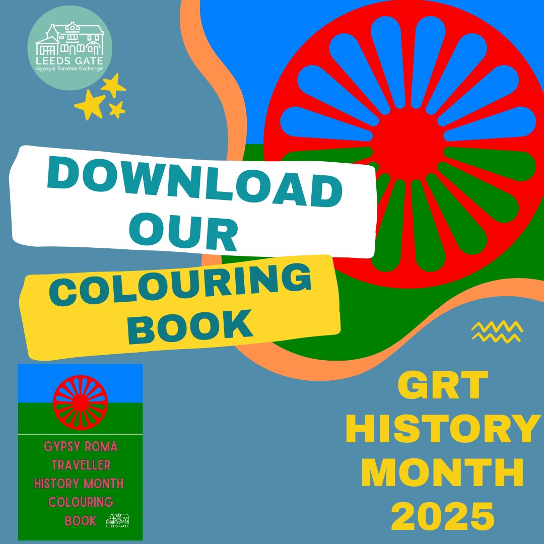 LeedsGATE's tweet image. For Gypsy Roma Traveller history month 2025 we have updated our colouring book to a new and improved design😃
Download using the link below⬇️
shorturl.at/8cQG9