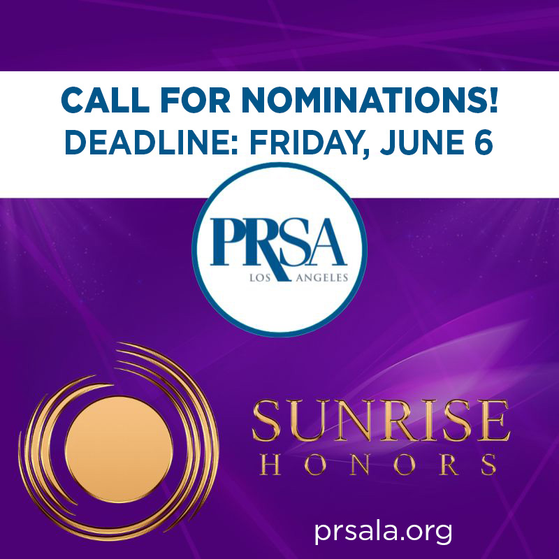 PRSALA's tweet image. #PRSALA #SunriseHonorsAward - Call for Nominations ends Friday, June 6. Know any trailblazers who have demonstrated outstanding commitment to DEI in public relations and marketing. Nominate here: prsala.org/awards-program…