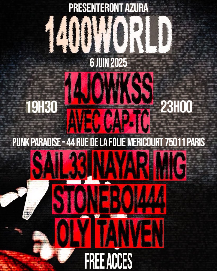 CONCERT AU PUNK PARADISE AVEC <a href="/Kayjowkss/">14jowkss - AZURA 16 MAI</a> let’s go