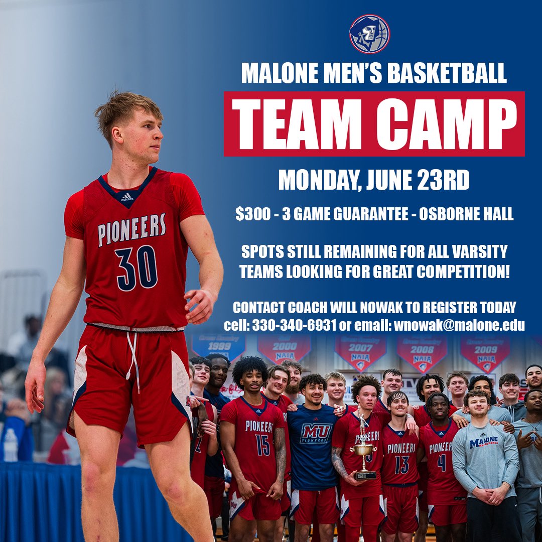 Malone_MBB's tweet image. HS Coaches, we still have availability for our upcoming Team Camp‼️
📆 Monday, June 23rd
🏀 3 Game Guarantee
Please reach out to Assistant Coach Will Nowak if you’re still looking for a great day of competition for your team!